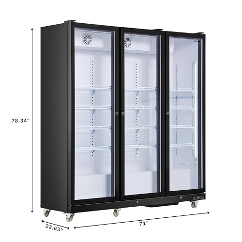 Image of KoolMore 71 in. Commercial 3 Fully Glass Door Merchandiser Refrigerator, 46 Cu. Ft. ETL Listed in Black (KM-MDR-3FGD)