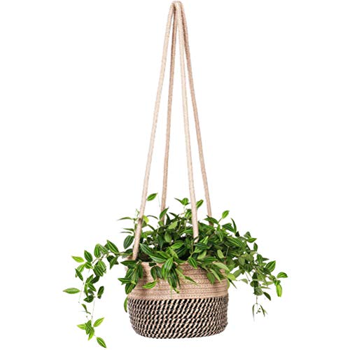 Yumira Hängender Pflanzenkorb, Seegras Pflanzentopf Handgewebter Blumentopfhalter Hängender Pflanzgefäßbehälter Dekor für Garten Außen Innen Cover