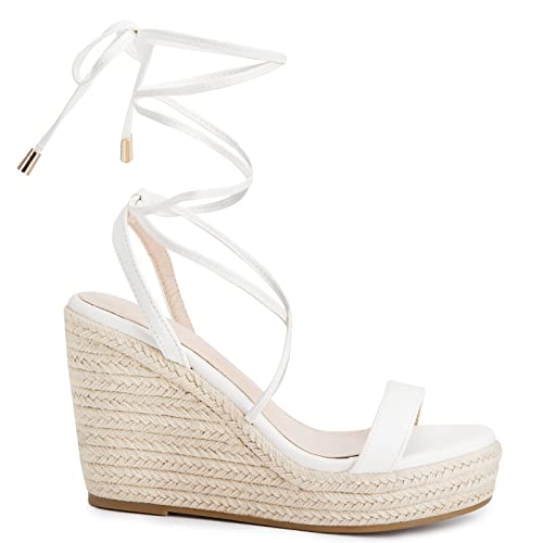 Image of Coutgo Women's Espadrille Wedges Lace Up Platform Ankle Cross Strap Slingback Summer Dress Sandals