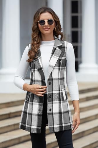 IDEALSANXUN Plaid Vest for Women Fall Winter Sleeveless Blazer Jackets2