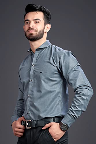 Image of Men's Full Sleeve Regular Fit Plain Shiny Formal Wear Shirts - Pack of 2