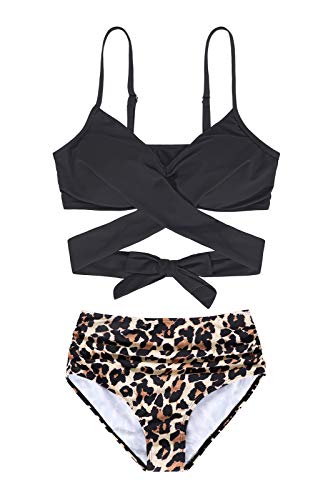 WonderBabe Mulheres Sexy Moda Europa E América Dividir Biquíni Faixa De Cint Leopard Printed-L