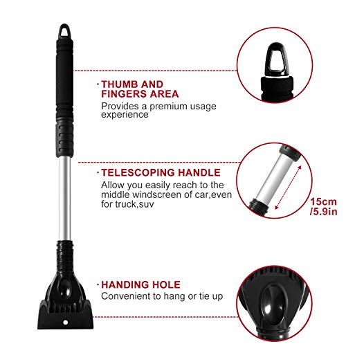 Raniaco Today Sale! Ice Scraper Mitt for Car Windshield,NO Cold Warm Snow Scraper with Glove,22\"/56CM Long Extendable Handle for Truck SUV