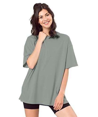 Image of SHODOX Women's Cotton Blend Oversized Drop Shoulder Solid T-Shirt(Pack of 1)