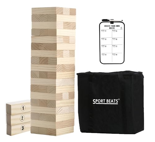 Outdoor Games Large Tower Stacking Game, 54 Wooden Blocks, Stack
