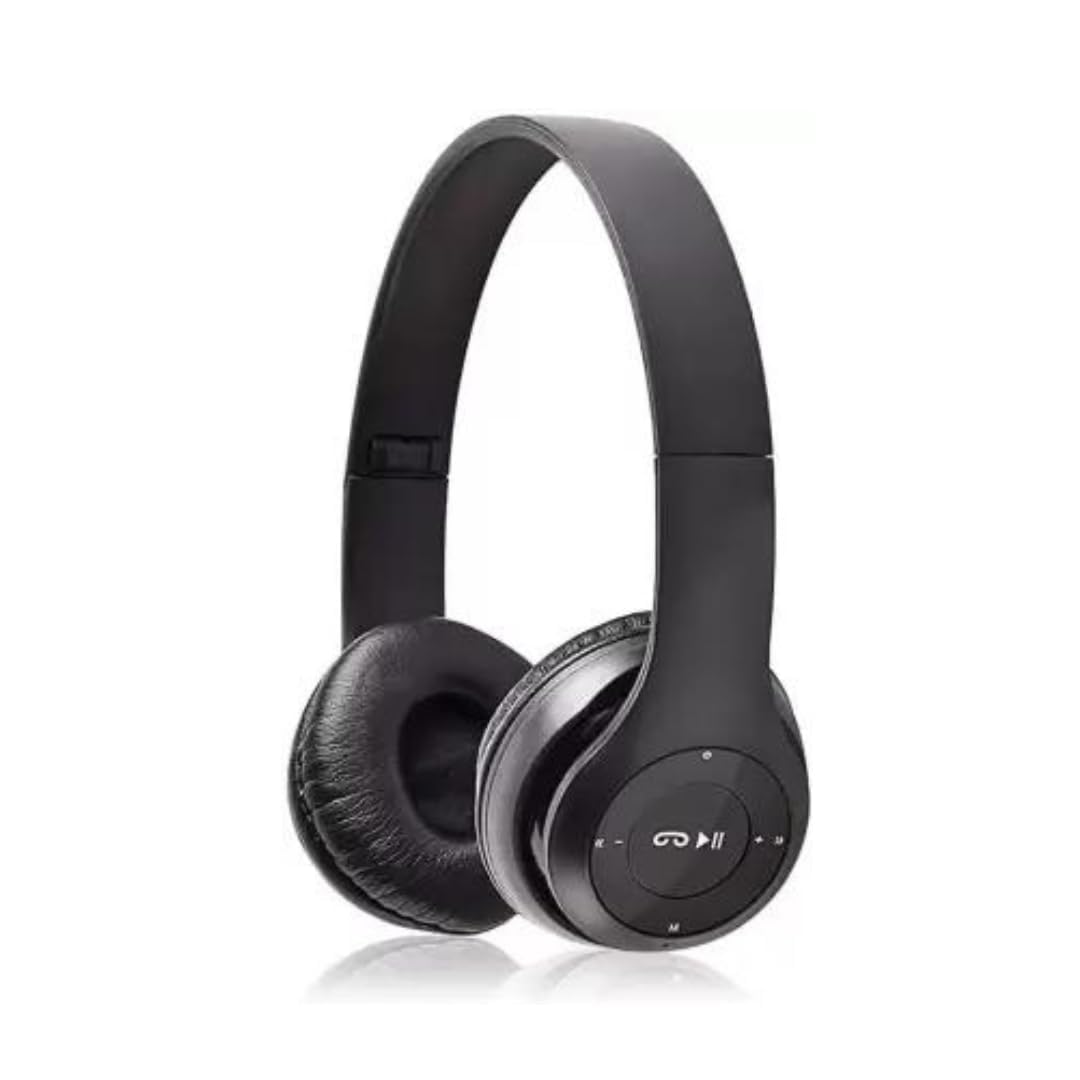 P 47 Wireless Bluetooth Headphones, Over-Ear Headset with Extra Bass, Foldable Design, Soft Memory Protein Earmuff, Bluetooth 5.0, FM Radio, SD Card Support, AUX Input (Black)-image-33