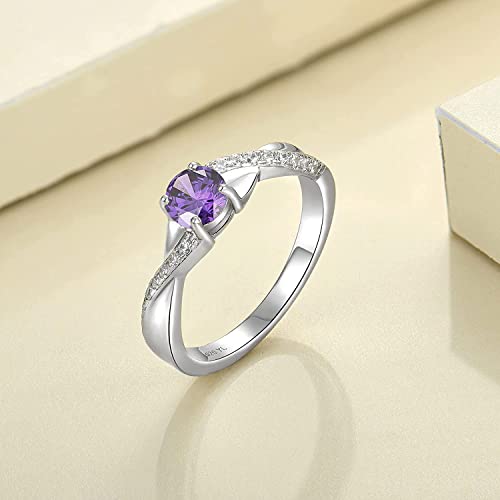 Miniatura 4 de Yl Anillo De Compromiso Plata De Ley 925 Con Febrero Piedras De Nacimiento De Amatista Solitario Infinito Anillo De Boda Para Mujer Novia Tamaño20