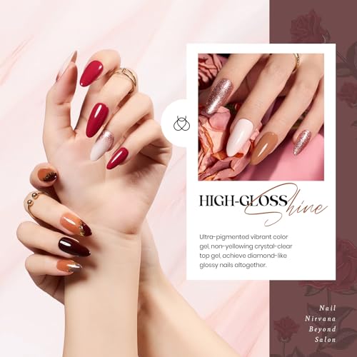 Image of Beetles Gel Nail Polish Set, 23Pcs Fall Brown Burgundy Red Nude Pink Gel Polish Set with Base Top Coat Verse of Roses Kit, Soak off Uv Gel Gift for Women