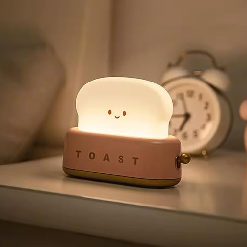 Image of Toast-Shaped LED Night Light, Cute Smiley Face Design, Ambient Atmosphere Lamp for Kids' Bedroom,Cute Home Decoration Sleep Table Lamp Suitable for Bedroom Bedside Christmas Birthday Gift (Red)