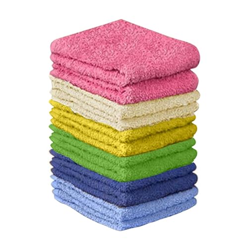 QUBA LINEN 100% Cotton Washcloth Set – Soft, Absorbent Face Towels for Bathroom & Gym Use – Durable & Reusable Wash Cloths - Rainbow (Multi-Color), 12 x 12 Inches, Pack of 12