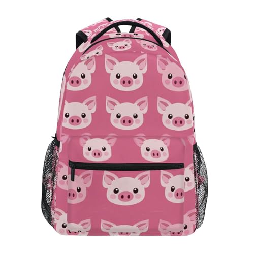 Pink Cartoon Pig Face Laptop Backpack Shoulder School Bag for Girls, Animal Water Resistant College Travel Computer Notebooks Computer Bag Daypack Bookbag for Kids Boys Women