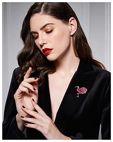 Image of Elegant Pink Flamingo Bird Rhinestone Brooch Pin for Women Girls Fashion Exaggerated Animal Lapel Pins Dress Accessories Birthday Christmas Party Dainty Jewelry