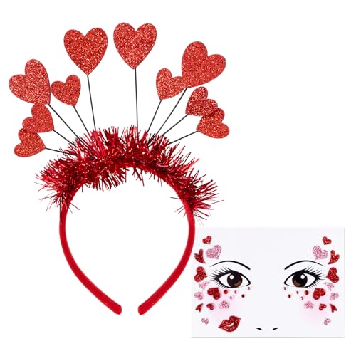 BOFUNX Diadema de Corazones Cupido Diadema de Amor Disfraz San Valentín+Pegatinas Corazones Cara Accesorios para Disfraz Día Amor Doda Cosplay Carnaval Fiesta