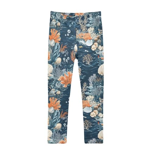 Ocean Coral Shells Girls Leggings Soft Stretch Workout Yoga Dance Pants for Kids Casual Tights
