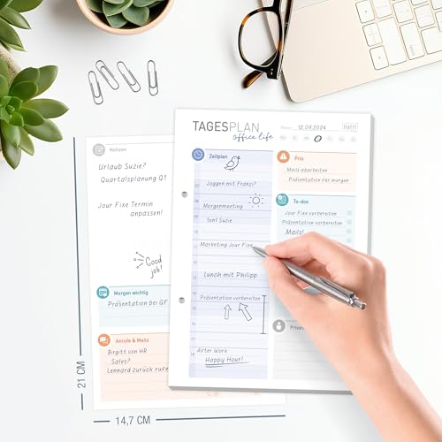 Häfft® Tagesplaner Block A5 Office Life 50 Blatt - Daily Planner mit Zeitplan, To-do-Liste, Prios und mehr - nachhaltig & klimafreundlich