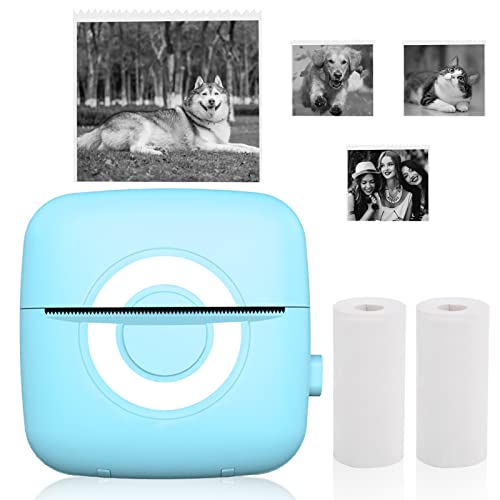 KKUYT Mini Pocket Printer - Wireless Pocket Sticker Printer, Pocket Inkless Thermal Printer for Picture Receipt Study Note Label, Smart Photo Printer with 2 Rolls Paper Compatible with iOS & Android