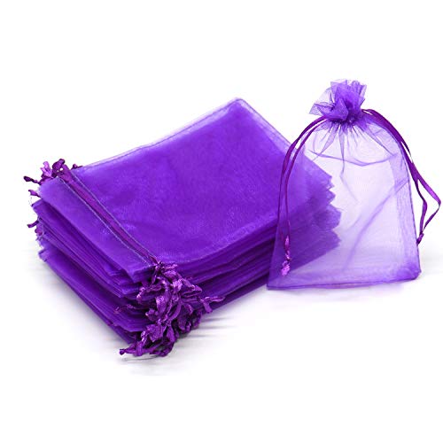 Image of Dealglad 100pcs Drawstring Organza Jewelry Candy Pouch Party Wedding Favor Gift Bags (3.5x4.5 inch, Purple)