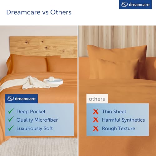 Image of DREAMCARE King Size Sheets Set - 6 pcs Breathable Cooling Sheets King Size | up to 15 inch Extra Deep Pocket King Sheet Set with Side Pockets - Extra Soft 100% Double Brushed Hotel Luxury Bedding -Terracota
