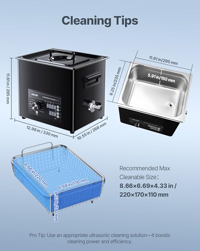 Image of VEVOR 10L Ultrasonic Cleaner, Professional Ultrasonic Cleaner Machine with Knob Control, Stainless Steel Cleaning Machine with Basket and Cleaning Ball, for Watches, Razors, Jewelry, Coins and More