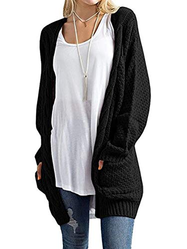 ShallGood Femmes Automne Hiver Cardigan Ouverte à Manches Longues Poches à Col Châle Casual en Tricot Épais Chandail Sweater Manteau Jumper Pull Gilets Noir FR 36 Cover