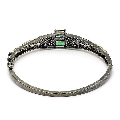 Image of ZENEME Rhodium-Plated Square Shaped American Diamond Studded Kada Bracelet For Girls and Women