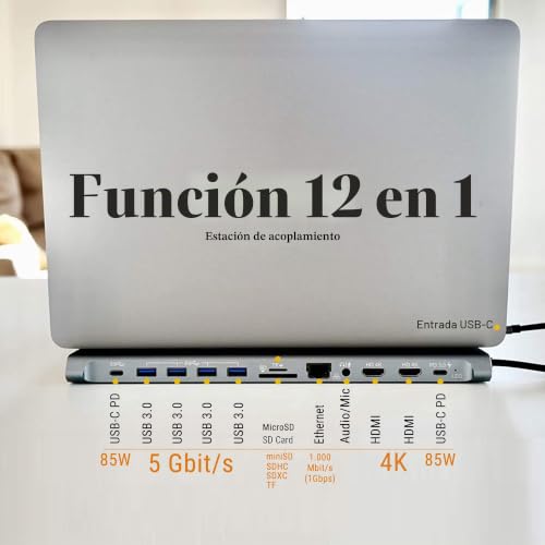 Docking Station USB-C para MacBook gris: adaptador todo-en-uno XMTYPECDOCK 2