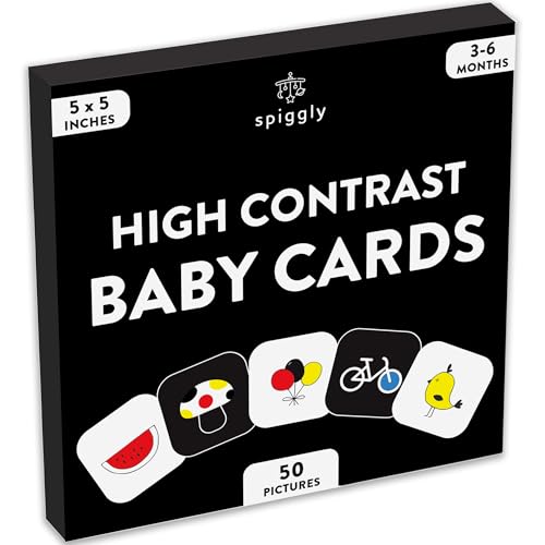 Image of Spiggly High Contrast Baby Flashcards Black White Color Newborn Brain Development Toys Visual Stimulation Learning Activity Cards 50 Pictures for Newborn Activities Educational Infants Gift 3-6 Months