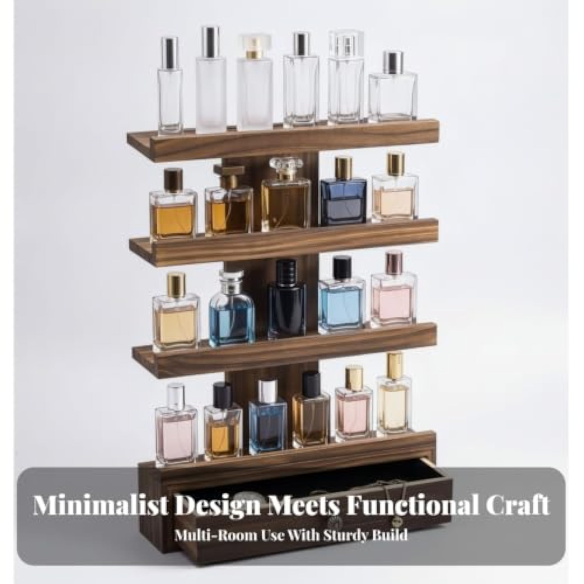 Solid-Wood Wall Organizer with Drawer for Perfume Display