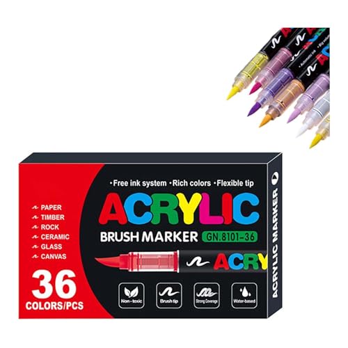 Stellaya - Marcadores acrílicos para libros de colorear, marcador acrílico líquido recto, marcadores de pincel acrílico para colorear adultos, marcadores de pintura acrílica de doble punta, marcadores