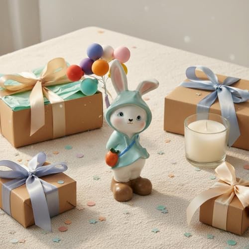 Figurine lapin mini ornement résine bleu avec carotte décorative - 6