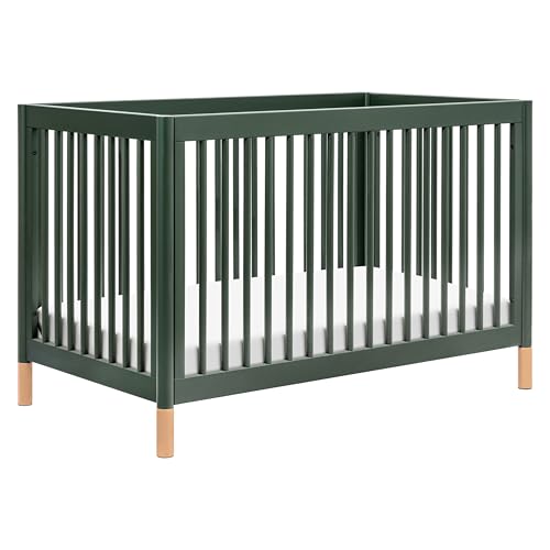 Image of Babyletto Gelato 4-in-1 Convertible Crib with Toddler Bed Conversion in Forest Green with Vegan Blonde Leather Feet, Greenguard Gold Certified
