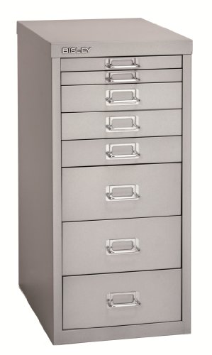 BISLEY MultiDrawer, 29er Serie, DIN A4, 8 Schubladen, Metall, 355 Silber, 38 x 27.9 x 59 cm