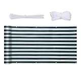 Sekey Balkon Sichtschutz Wetterfest Balkonabdeckung HDPE 220 g/m², 75x600cm, Leicht Transparent Wind- und UV-Schutz, mit Ösen, Nylon Kabelbinder und Kordel, Grün-Weiß Gestreift
