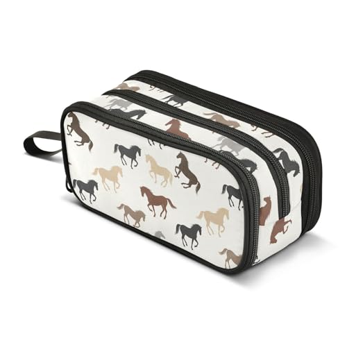 Image of J JOYSAY Horses Beige Pencil Case Large Big Capacity Pencil Box Case for Girls Boys Desk Organizer for College Students School Office