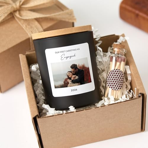 Custom Photo Candle | Our First Christmas Engaged Personalized Candle