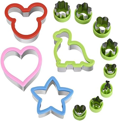Hhyn Sandwich Cutters Set for Kids, Mickey Mouse, Dinosaur, Star, Heart Shapes and Mini Vegetable Fruit Cookie Cutters Food Mold for Holiday and Party