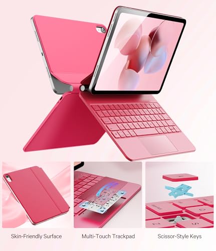 Image of GreenLaw Floating iPad 10th Generation Case with Keyboard, Magnetic Stand, Stain-Resistant Case, 7 Color Backlit, Smart Touchpad Keyboard Case for iPad 10th Gen. 2022, Viva Magenta