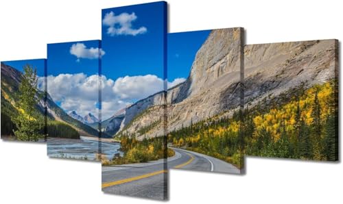 Tableau d'art mural en toile paysage routier arbres alpins 200x100cm