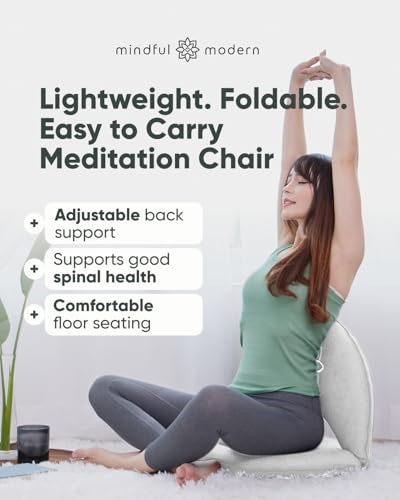 Image of Mindful Modern Meditation Chair | Adjustable Floor Chair with Back Support | Padded Floor Seat for Posture Support and Comfort | Portable Folds Flat for Storage | Indoor /Outdoor Use | Classic White