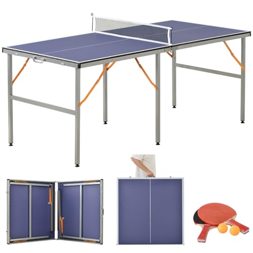 Bennbari 卓球台 セパレート式 ピンポン台 大きな移動キャスター付 ピンポンテーブル ラケット付 卓球台セット ピンポン球付 折りたたみ 自主練 国際規格サイズ (Bブルー)