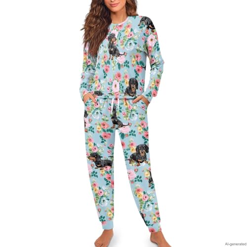 Image of Women's 2 Piece Printed Pajama Set Long Sleeve Sleepwear Set with Long Pants Casual Lounge Sets with Pocket