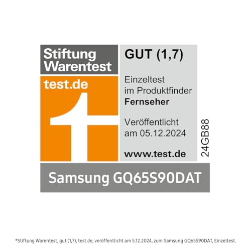 Samsung OLED TV 4K S90D 65 Zoll (163 cm), OLED HDR+ Fernseher, 4K AI Bildverbesserung, Gaming Hub bis 144Hz, Dolby Atmos, OTS Lite, Knox Security, Smart TV, Stiftung Warentest Testnote 1,7