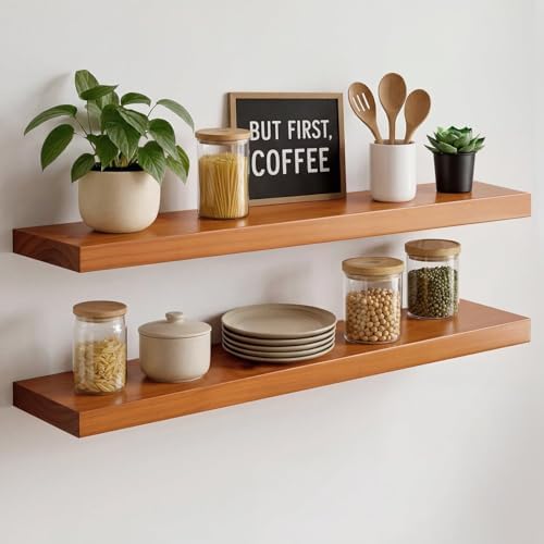 Homeforia Oak Floating Shelves 30 inch Long, High End Solid Real ...