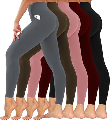 Diravo 5 Pack Womens Leggings with Pockets High Waisted Workout & Yoga Pants for Tummy Control Non See-Through for Gym