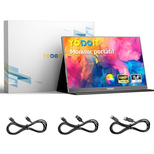 Yodoit Monitor Portátil 15,6' 1080P 100% SRGB FHD Tela com Porta USB Tipo C HDMI com Capa Inteligente Compatível com Laptop, PC, MacBook, Xbox, PS5, Phone
