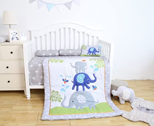 Image of Petals Dreams Baby 5 pcs. Bedding Set | Reversible Comforter Blanket & Bedsheet Set for (0-5 Years) | Baby Crib Bedding Set (Grey)