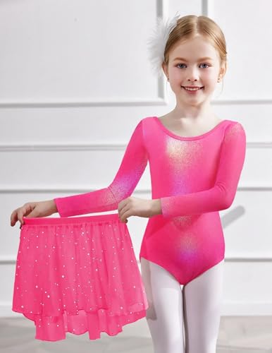 Zaclotre Gymnastics Leotards For Girls Long Sleeve Crisscross Back Ballet Dance Outfit With Removable Skirt Combo thumb #1