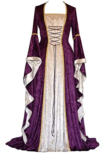 Kaiyei Robe Femme Médiévale Manche évasée Robe de la Renaissance Retro Robe de Mariée Gothique Halloween Cosplay Medievale Carnaval Reine Deguisement Robe Femme Vintage Violet M Cover