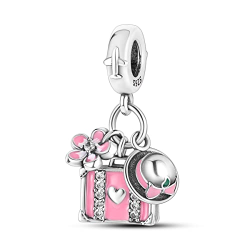 NARMO 925 Sterling Silver Charms per Pandora Bracciali Argento Charms Rosa Valigia Sacchetto di Trucco Charms per le Donne Ragazze, 3D-KTC-355