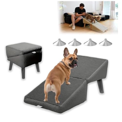 犬 スロープ 室内, 軽量設計 安定 滑り止 ペット 階段, 怪我防止 省スペース 携帯便利 犬 階段 子犬 老犬 ペット介護用,gray